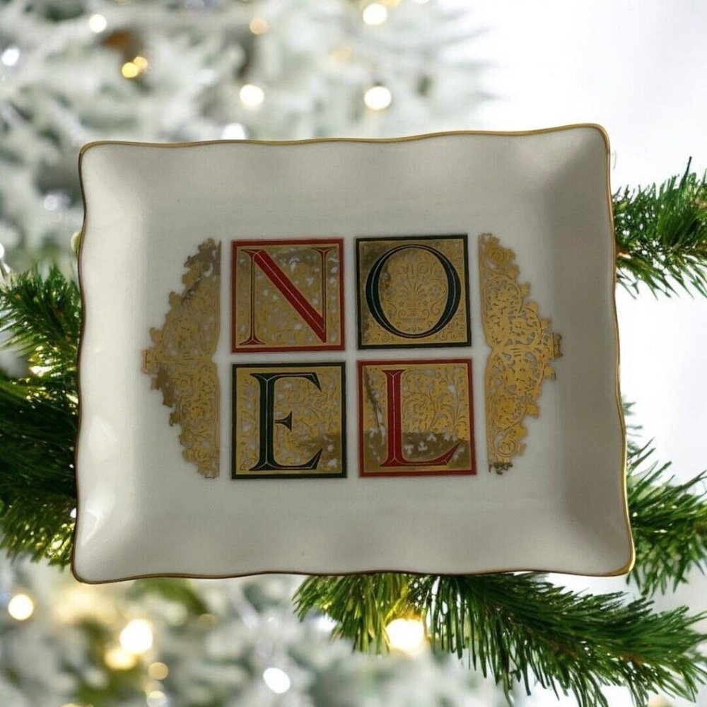 Vintage NOEL Mint Dish Fine Bone China Christmas 24K Decal 1995 Christmas